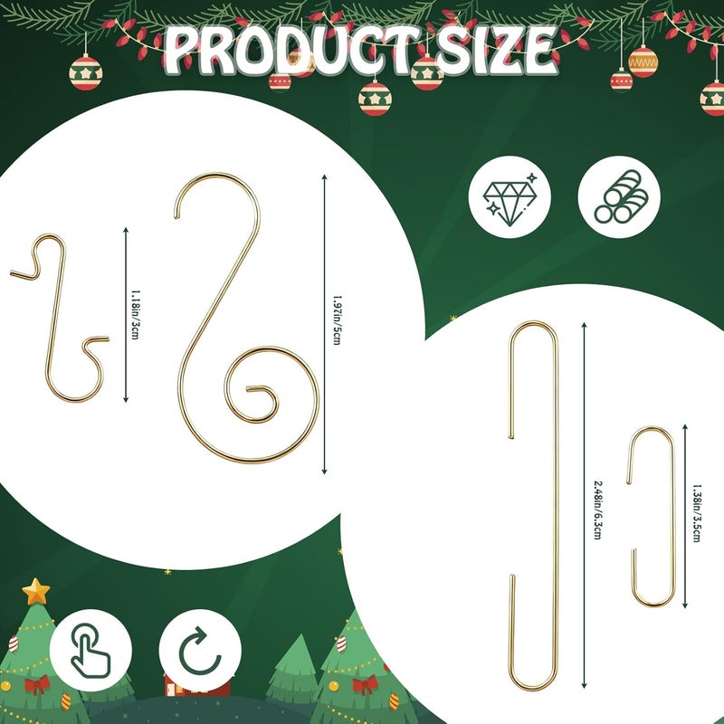 CraftyDream 300 Pieces Christmas Ornament Hooks Metal Wire Hooks Ornament Christmas Tree Hanger in 3 for Xmas Holiday Hanging Decorations (Gold) - Image 2